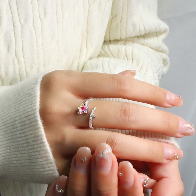 Gu Maoning, hollow star ring, cold wind personality tide open index finger ring, light luxury diamond meteor ring