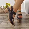 Large Size Sandals 22 Summer New European and American One-word Buckle Metal Buckle Thick Heel Open-toed High-heeled Sandals