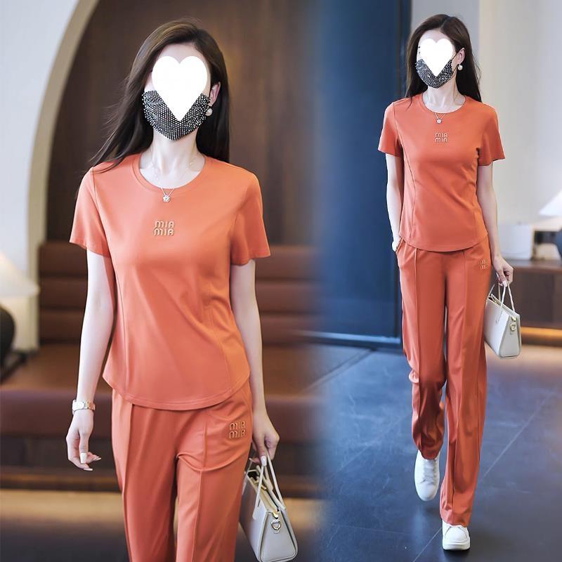 Round Neck Sports Casual Suit Women's Summer Fashion Loose Slimming Straight Pants Two-piece Set