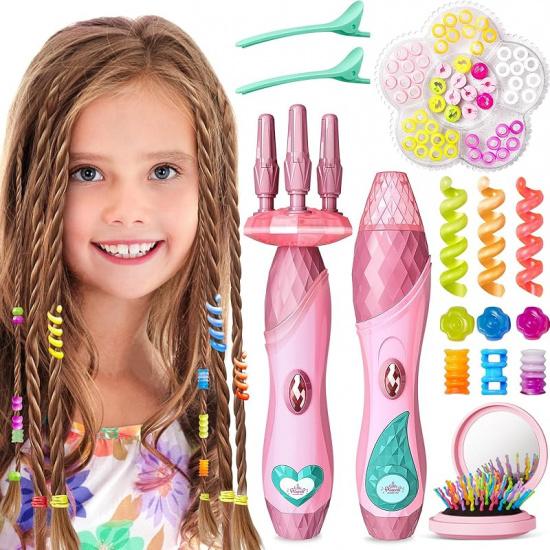 Geyiie Hair Twist Toys for Grils, DIY Hair Styling Tool Toys with Halloween Nail Sticker, DIY Hair Decoration Bead Maker, Girls Pretend Dress Up Toys