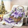 1pc Purple Floral Basket Print Blanket, Butterfly And Rose Theme, Multi-Size Available, Suitable for Living Room, Bedroom, Study, Balcony, Office