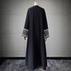 High-End Schwarzes Besticktes V-Ausschnitt Abaya Kleid