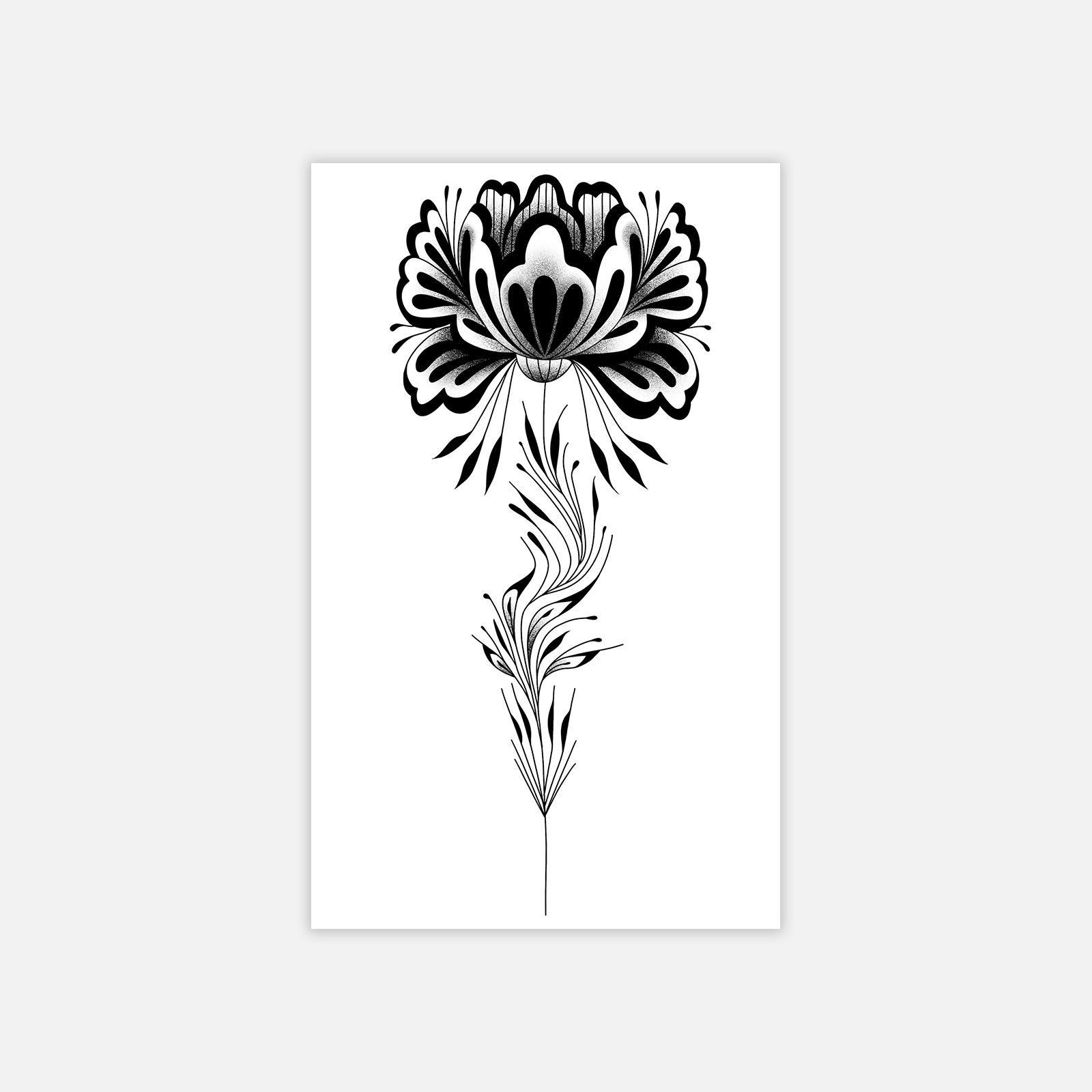 Retro Plain Flower Totem Tattoo Sticker Domineering Spine Back Leg Tattoo Sticker 11*18