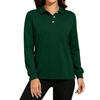 Women's Long Sleeve Button Down Color Blouse with Pockets and Side Slits Casual Collared Top
