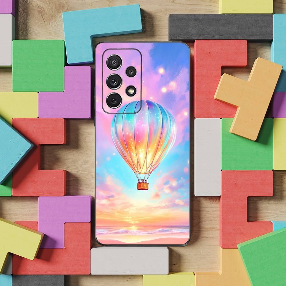 Romantic Hot Air Balloon Phone For Samsung S25,S10,S20,S10,S21,S9,S24,S23,Ultra,FE,Plus,Lite,Soft Silicone Black Cover