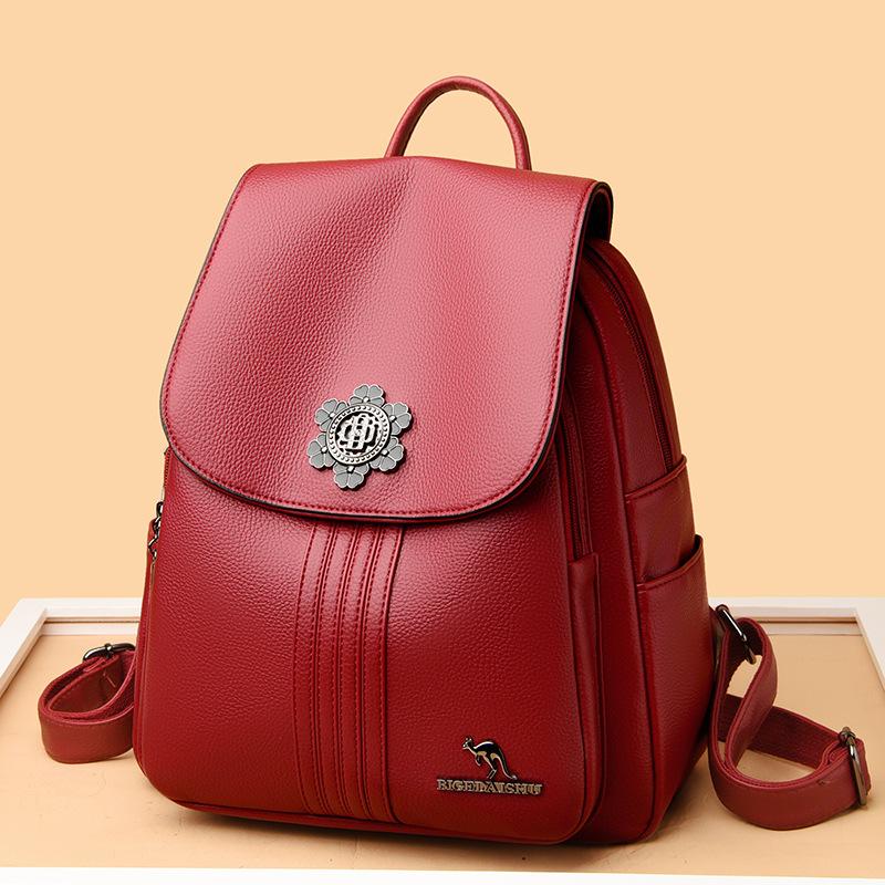 Women's Soft Leather Backpack Large Capacity Backpack Travel Schoolbag