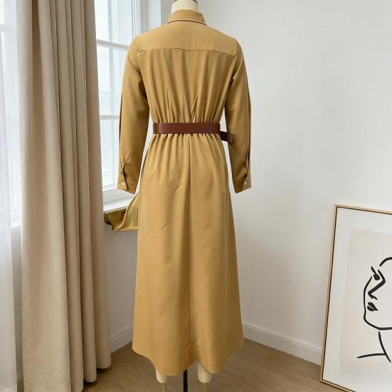 Robe chemise d'été pour femme à manches longues, col en V, boutonnée, ceinturée, longue, style bohème, froncée, tenues de vacances à la plage