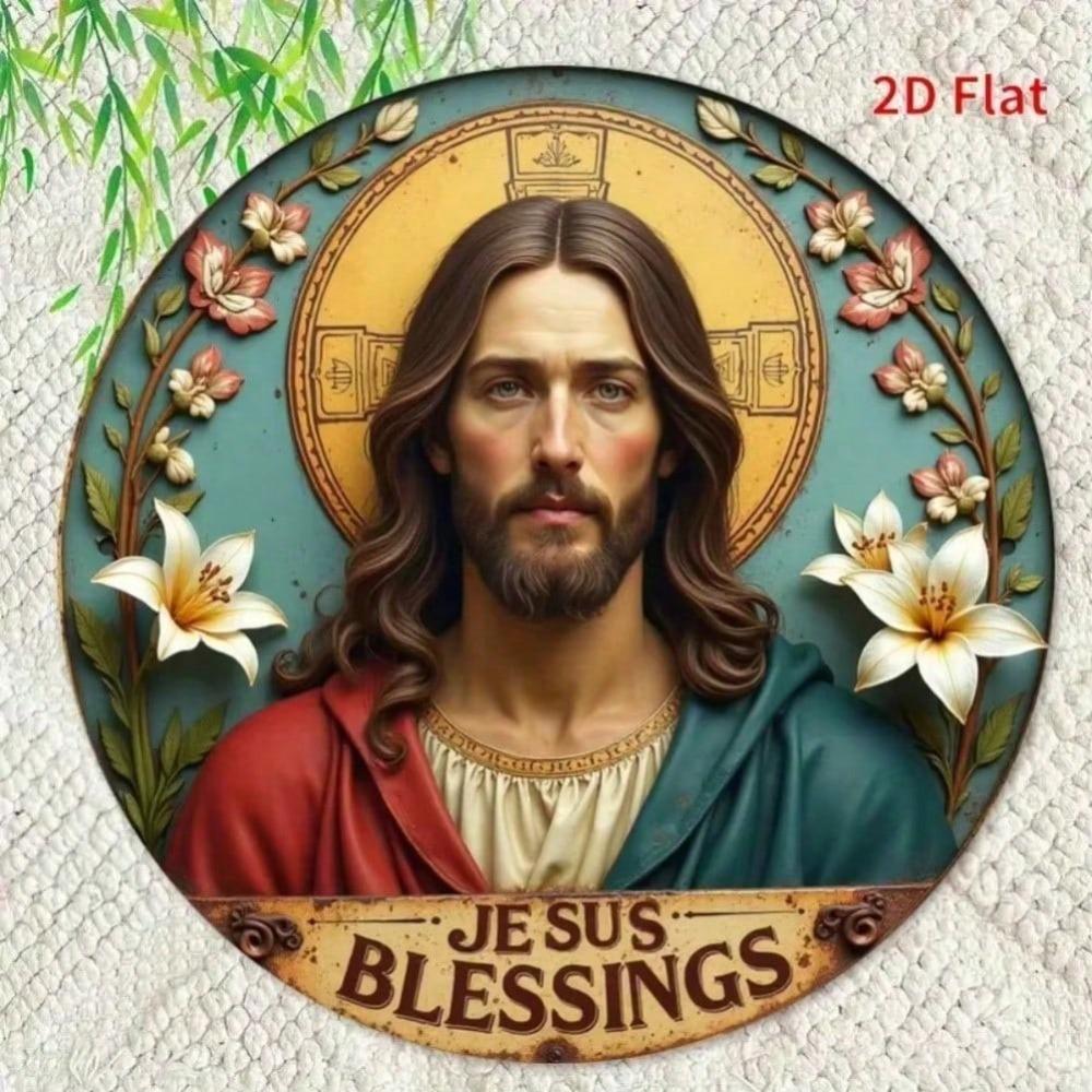 Vintage Tin Sign Jesus Blessings Metal Wall Art Religious Home Decor