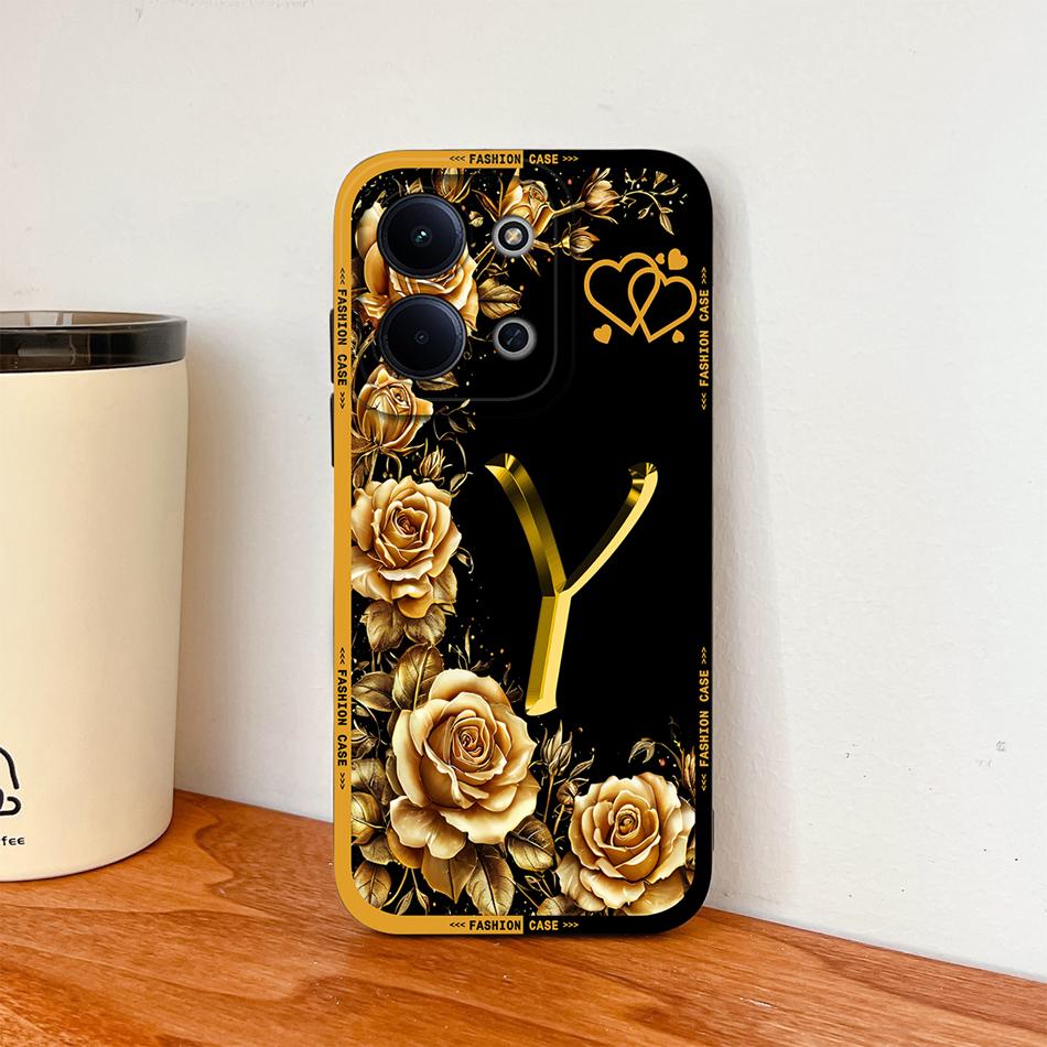 Per Cover Telefono Redmi 15C 4G 5G Fiori Nome Lettere Morbida Silicone Liquido Custodia a Protezione Totale Per Redmi 15 C Alloggiamento Antiurto