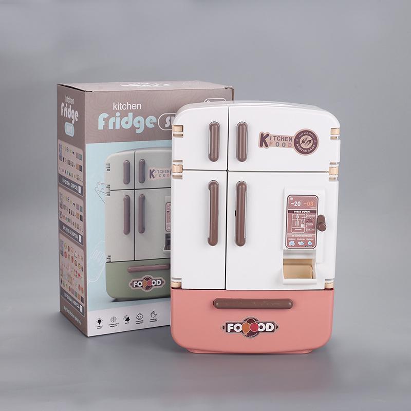Kids' Mini Kitchen Pretend Play Double Door Fridge Toy with Miniature Food