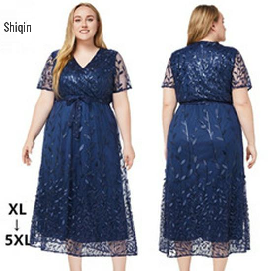 Damen Abend- & Brautjungfernkleid in Übergröße mit Spitze und Tasche, Neu für 2025