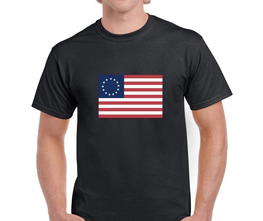 Betsy Ross Historic Colonial Flag 13 Star American USA Black Cotton T-Shirt S