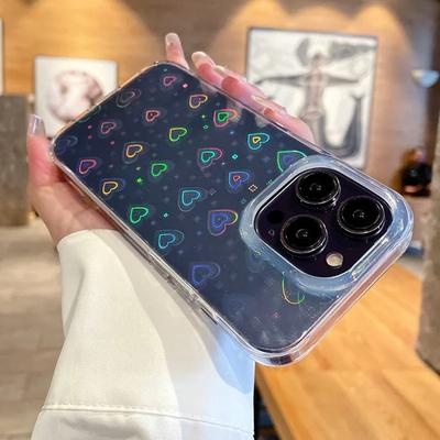 Love Heart Glitter Laser Phone Case For iPhone 17 Air 16 16E 15 14 13 12 Mini 11 Pro Max 8 7 Plus SE 2 3 Hard PC Back Cover
