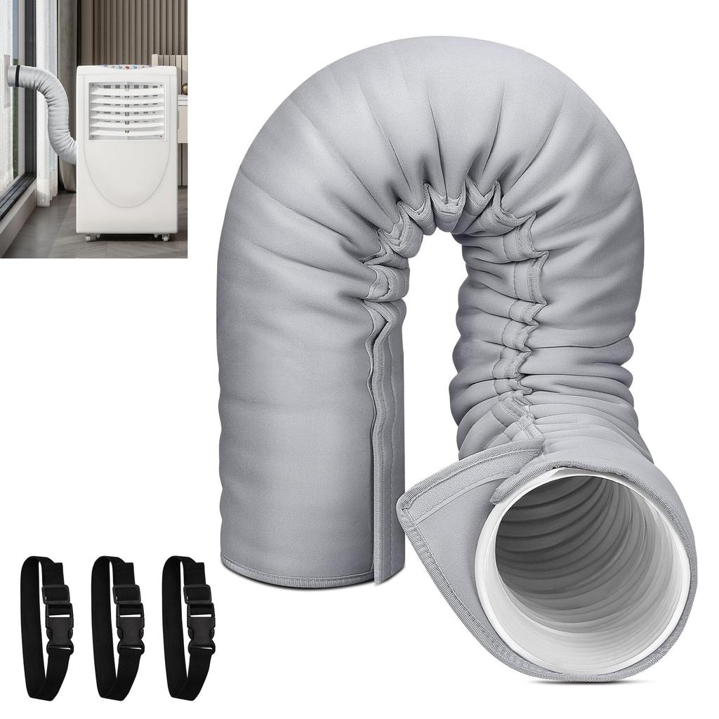 Benasan Portable AC Hose Insulation Sleeve, Polyvinyl Chloride, Light Gray, Fits 5-5.9" Diameter Exhaust Hose, Easy Installation, Protective Cover