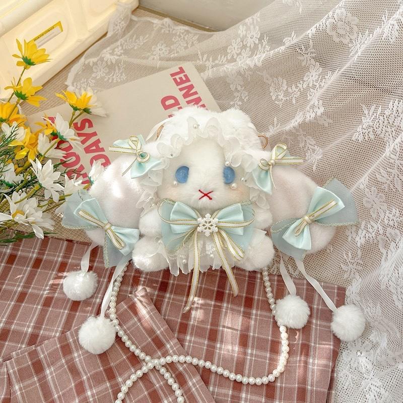 Lolita Butterfly Rabbit Details Student Plush Bag Handheld And Strap Shoulder
