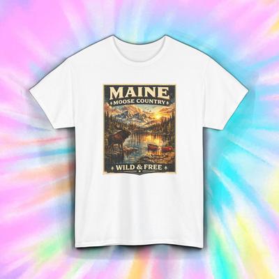 Maine Moose Country Wild & Free T-Shirt Vintage Wildlife Nature Graphic Tee