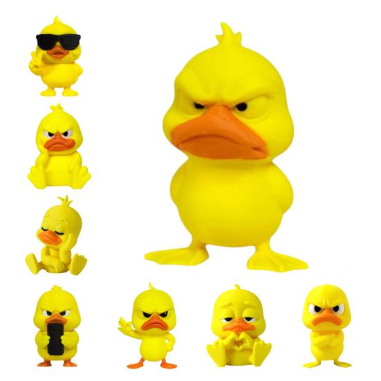 Funny Expression Decor 3D Printed Yellow Duck Figurine, Statue with Vivid Expressions, Modern Home Accent Cute Miniature Desktop Ornaments for Office