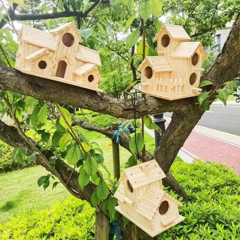 Holz Vogelhaus Outdoor Papageienhaus Wetterfest Vogelfutterspender Ländlich Gestaltet Garten Dekoration Brutkasten Wachtelkäfig Spielzeug