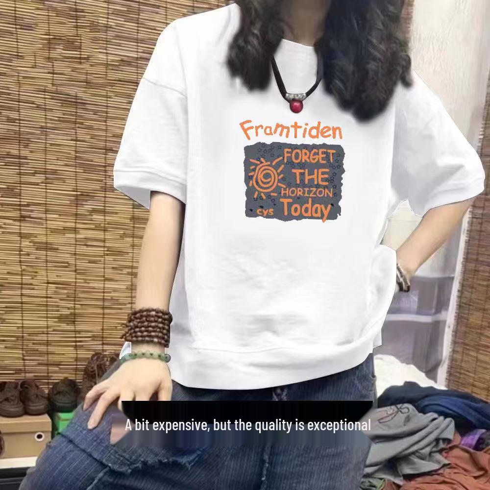 

Women s 100% Cotton Casual Short Sleeve T-Shirt - New Loose Slimming Design, Half Sleeve, Plus Size, Trendy Print 3XL (160-180 jin)