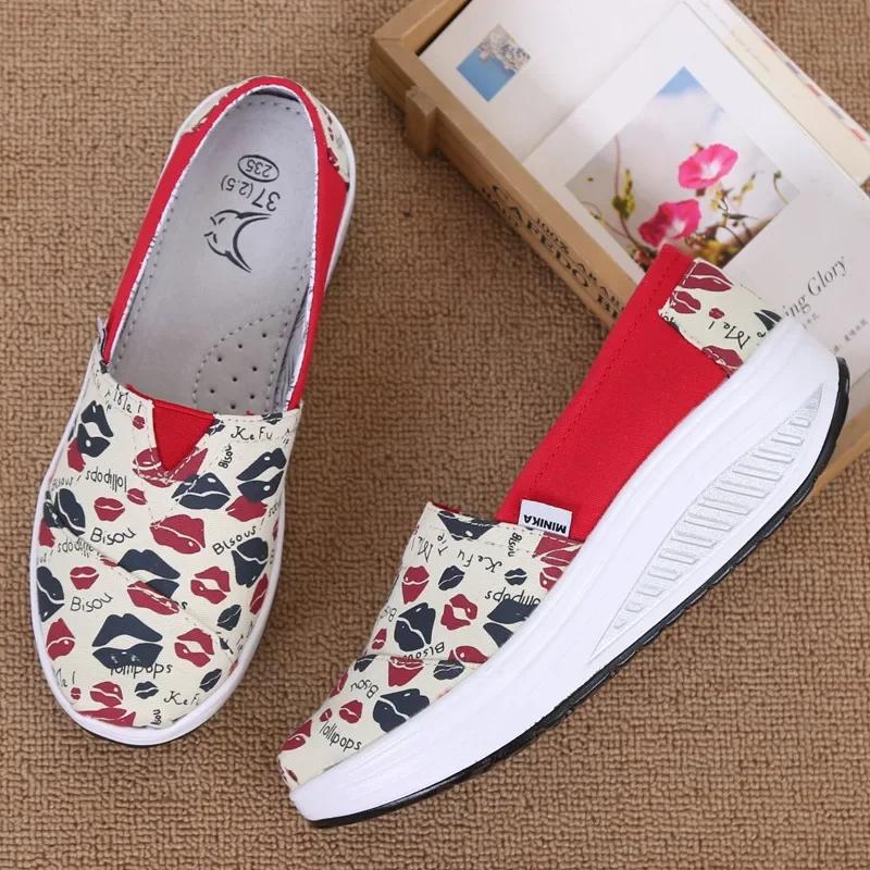 Women's Wedge Loafers Platform Rocking Shoes Light Weight Zapatillas Sports Shoes for Woman Breathable Slimming Swing Shoes