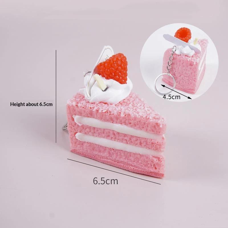 Realistic Triangle Cake Key Ring With Fruit Toppings Cute Food Shape Charm for School Bag Decor Student Birthday Gifts