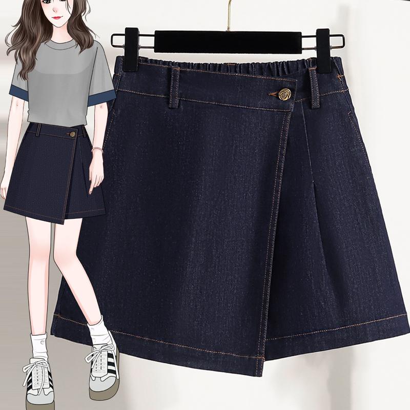 

DIMANAF 2026 Spring Summer Plus Size Women Short Pants skirts Jeans Elastic Waist Oversize Shorts Denim Cotton Solid XL темно-синий