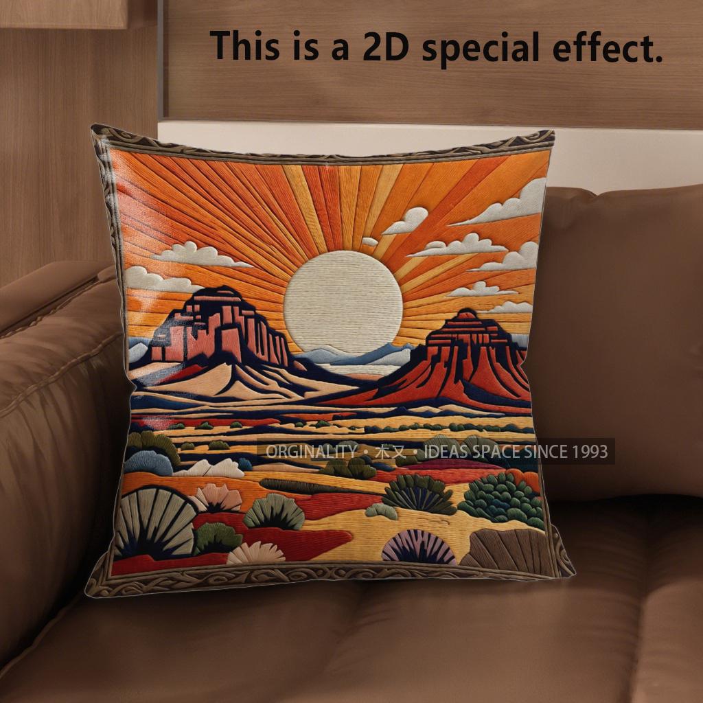 2D Western Desert Sunset Throw Pillow Covers Pattern Cushion Cover Suitable For Sofa Bedroom Car Pillow Cover