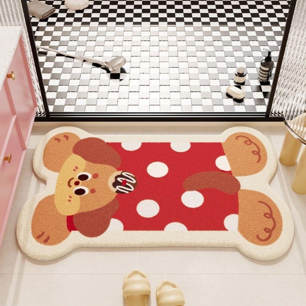 Tapis de sol de salle de bain Thème Animal Épais Design Dessin Animé Tapis de Toilettes Antidérapant Forme Irrégulière Tapis de Pied Utilisation Salle de Bain