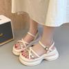 Fairy Style Fashion Cross with Open-toed Sandals Female Summer New Thick-soled Heightening French Style with Skirt Beach Shoes