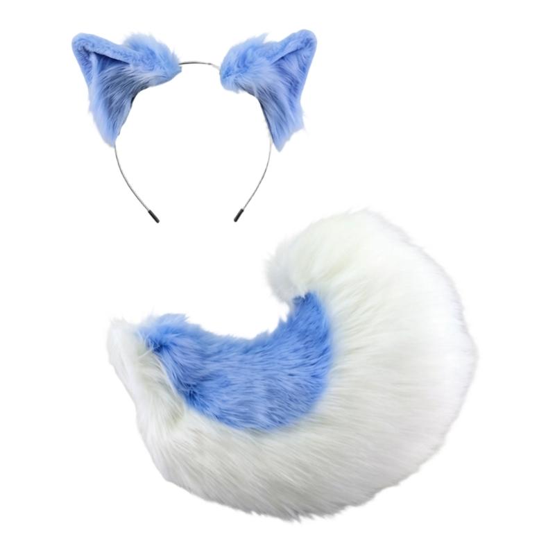 Realistic Foxes Tail And Ears Set For Women Cosplay Faux Furs Costume Headband and Tail Convention Role Play Accessories