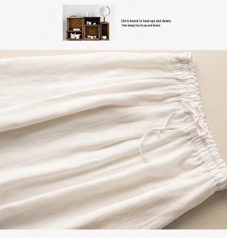 Women's Retro A-line Cotton Skirt with Tie & Elastic Waist