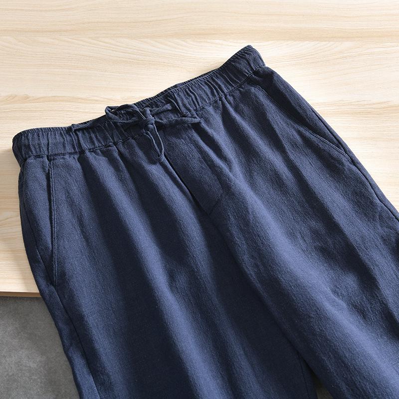 DuPont Fabric Pánské letní prodyšné bavlněné a lněné elastické kalhoty s rovnými nohavicemi