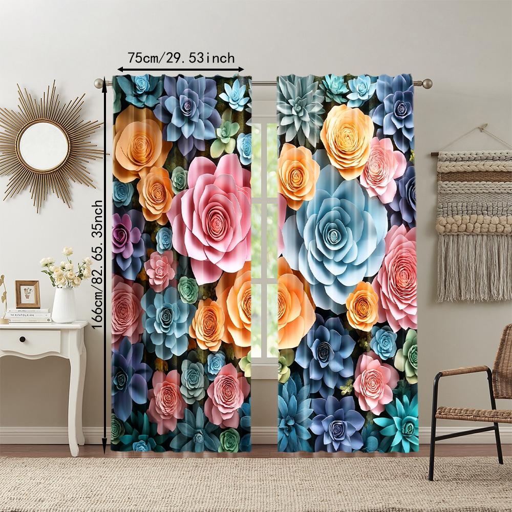 2 pcs   versatile polyester transparent curtains for home decoration Succulent Blossom Combo for use in bedrooms and living rooms