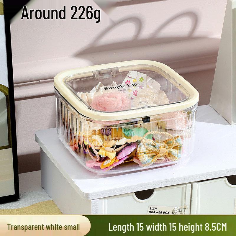 Transparent Flip-Top Box for Organizing Hair Accessories: Clips, Rubber Bands, Necklaces, Headwear, Rings, Ties, and Flowers.
