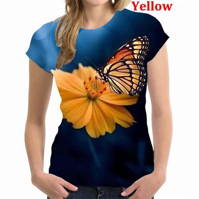 Butterfly Flower Pattern T Shirt For Women Insects Plants 3D Printed Tees Summer Casual T-Shirts O-Neck Tops Loose Short Sleeves