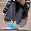 Sheepskin version~ French bow round head ballet single shoes women's small blue shoes gentle wind one pedal flat shoes