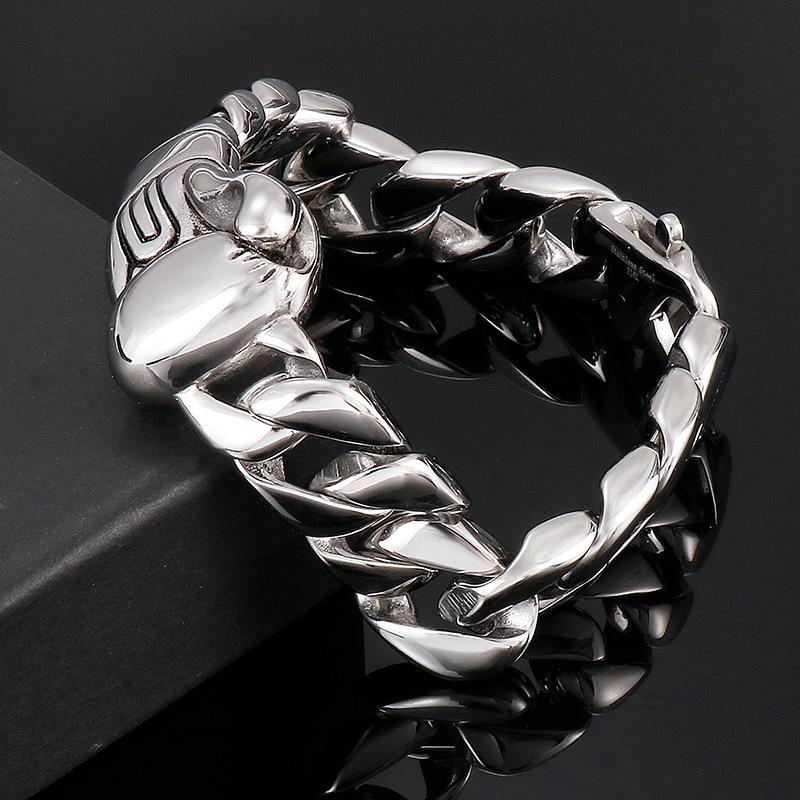 Punk-Style Men's 316L Stainless Steel Cuban Chain Bracelet with Boxing Glove Charm