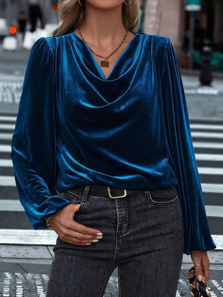2026 Velvet High Neck Women's Long Sleeve Top - European, American, Korean Style for Spring/Autumn