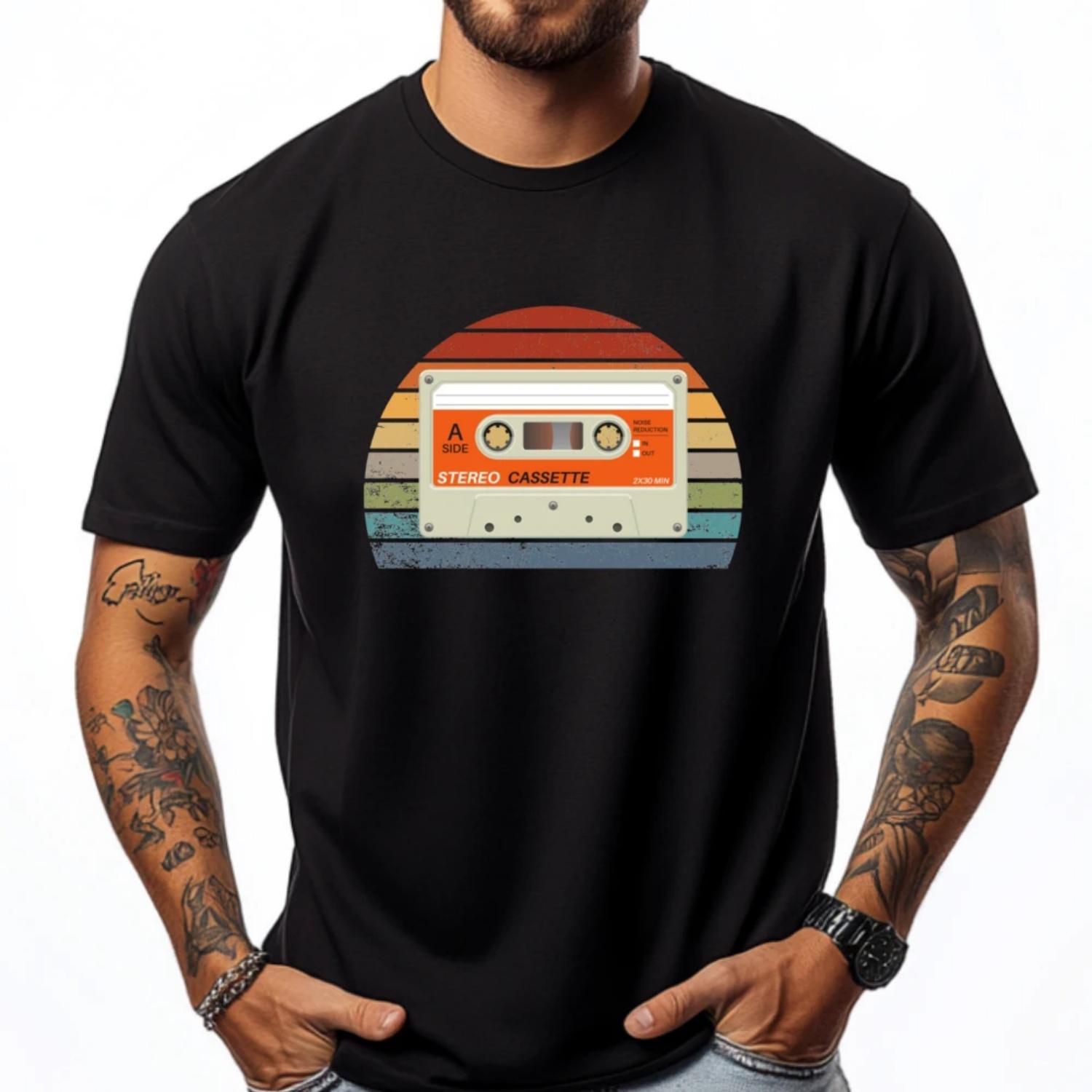 

Cassettes Lover Tee Shirt Clothes Men s Clothes Graphic Tee Shirt Breathable New In Tops & Tees Printed On S чёрный