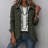 Damen Kord Kürzjacke mit Rüschensaum, Reverskragen und doppelreihigem Design