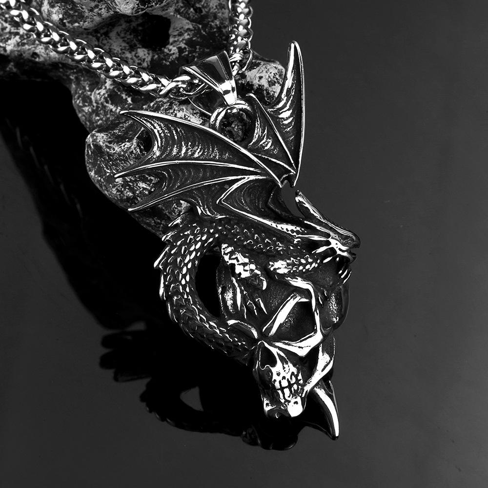 Vintage Dragon Skull Pendant Stainless Steel Men's Necklace