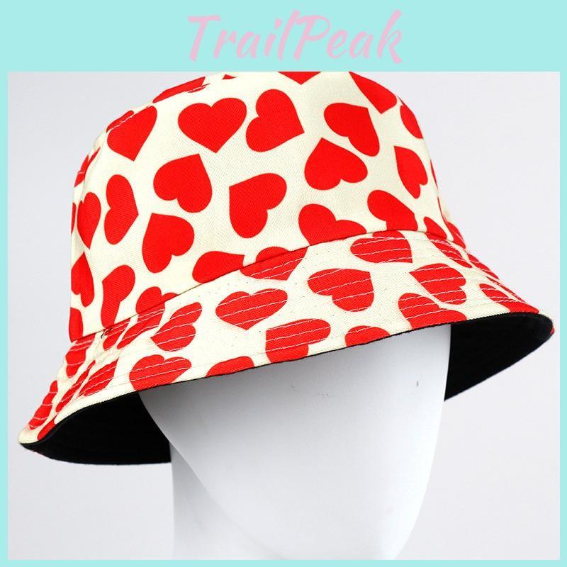 Summer Heartshaped Printed Doublesided Hat Outdoor Sunscreen Fishermans Hat
