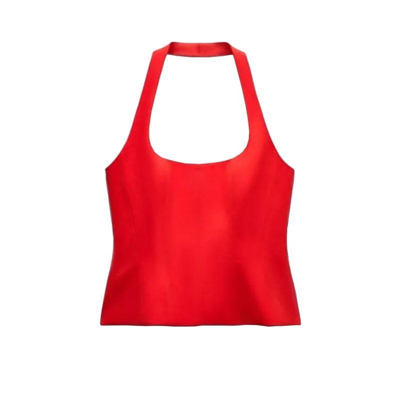 Spring New Sweet and Spicy Easiest for Match Round Neck Sexy Open Back Hanging Collar Silm Tops 4661007 2284777