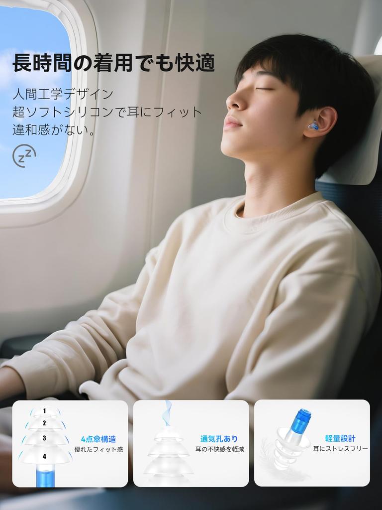 Quietide Airplane Adjustable Pressure Prevent Hearing Reduce for with Carrying and Japanese Q49 Black and Gold Earplugs, Adjustment, Damage, Stress,