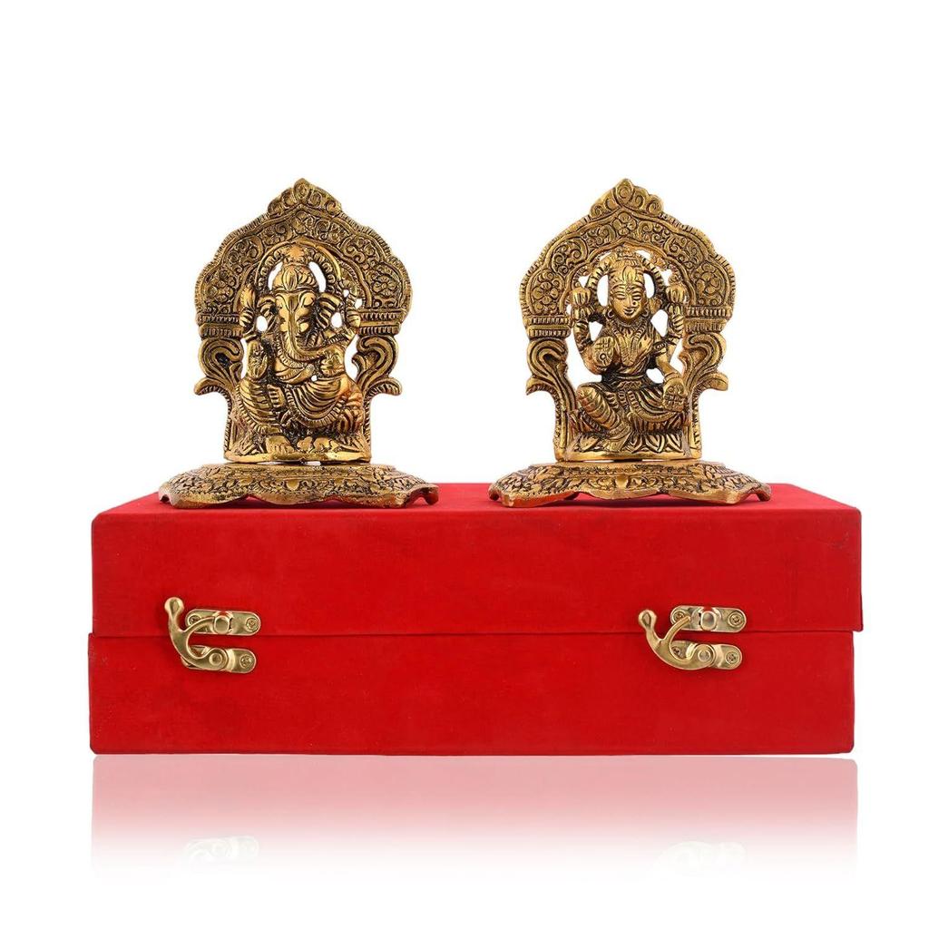 Metal Laxmi Lakshmi Ganesh Gift Items for Cooperate, Anniversary, Wedding Gift, Housewarming with Velvet Box Packing (Set of 1)
