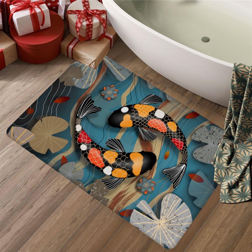 Japanese Koi Fish Door Mat Washable Non-Slip Living Room Sofa Chairs Area Mat Kitchen Bedside Area Rugs