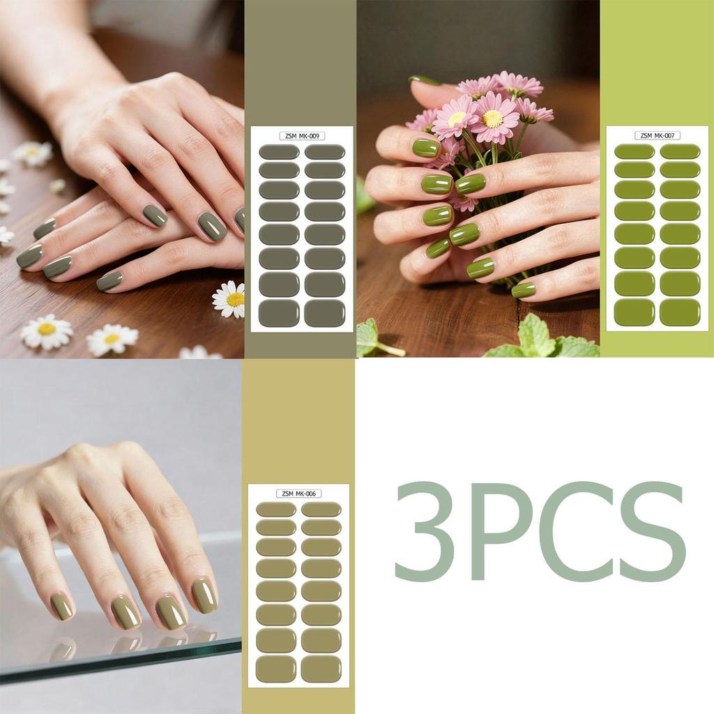 3PCS Solid Color No-Bake Gel Nail Stickers, Easy Application, Long-Lasting