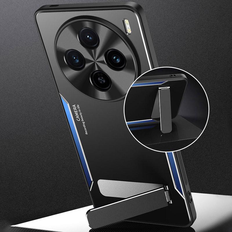 

For vivo X100s 5G Kickstand Phone Case Aluminum Alloy+TPU Shockproof Phone Cover Blue