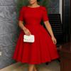 Abito da Sera Elegante da Donna, Girocollo, Manica Corta, Vita Alta, Linea ad A, Lunghezza Midi