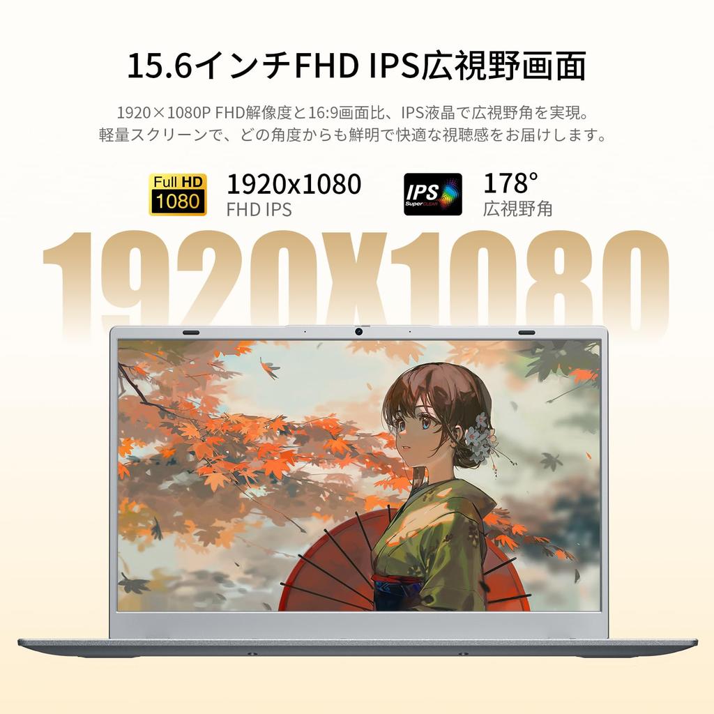 UOWAMOU FHD IPS Laptop with Pentium Gold 6500Y 2x USB 1x USB WiFi Slim and Lightweight Quiet Japanese Keyboard Silver 15.6-inch Processor, 16GB+240GB